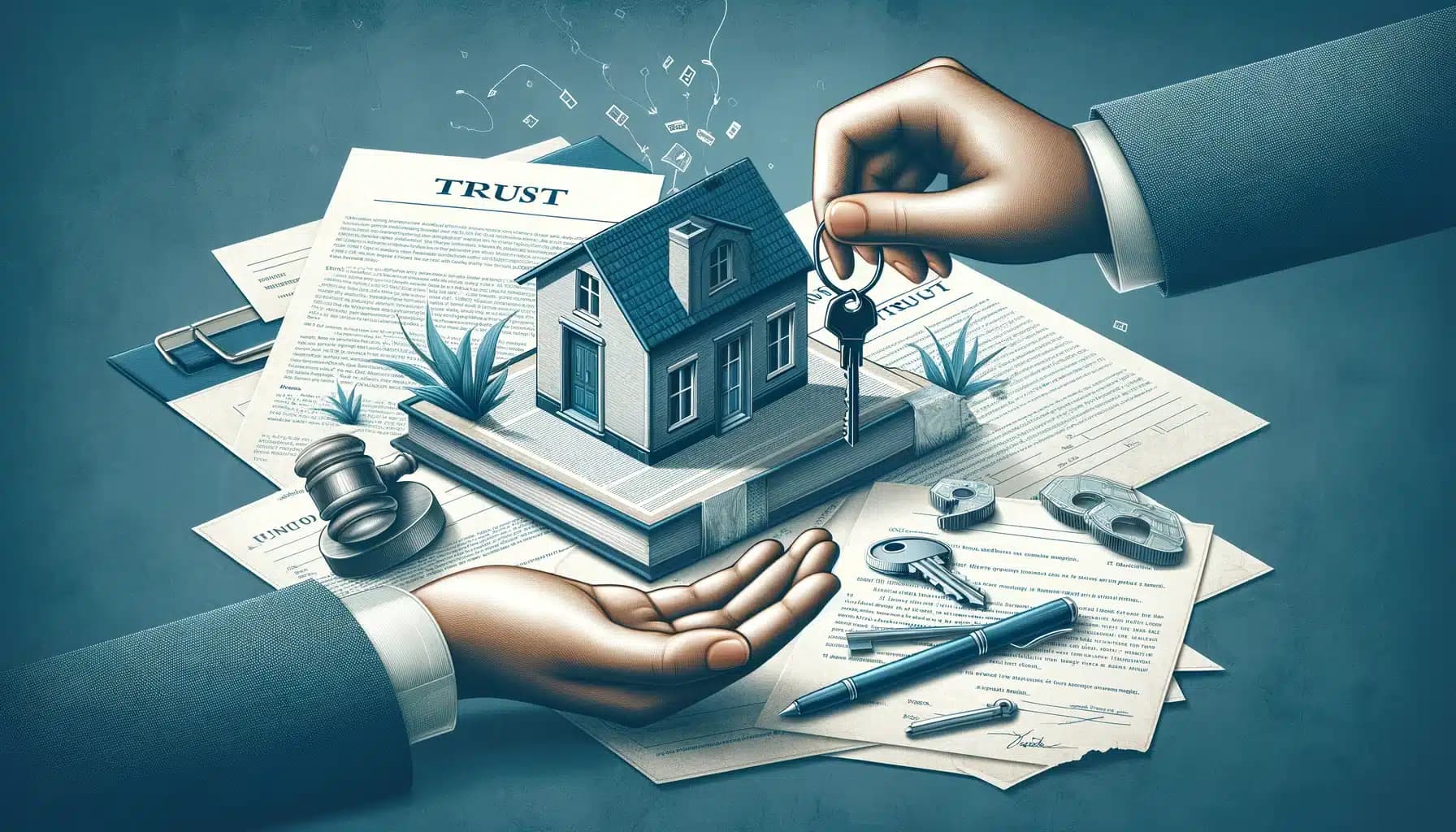 DALL·E 2024-02-28 11.11.10 - A banner image for a blog post about transferring property into a Living Trust. The image should feature a visual metaphor of transferring property, s

