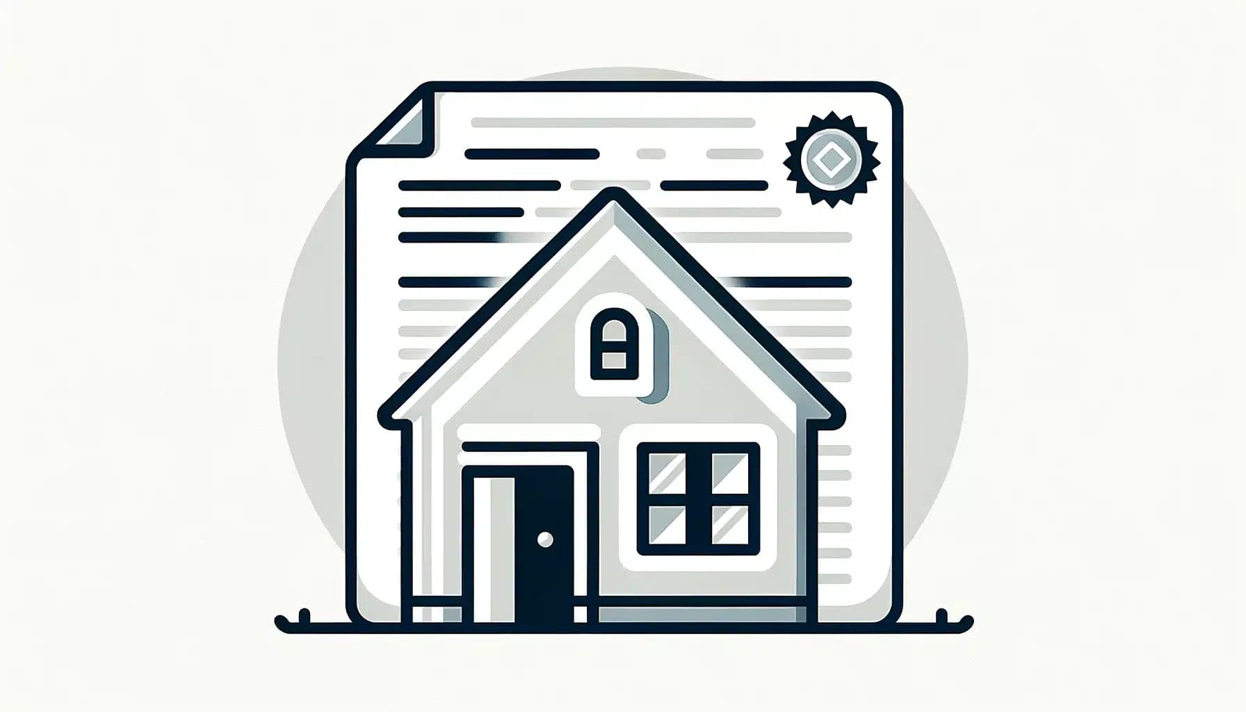 DALL·E 2024-02-28 18.26.51 - A vector illustration of a simple house with a triangular roof, rectangular windows, and a door, next to a public records document. The document is sh
