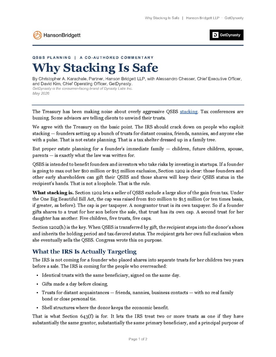 Preview of the Why Stacking Is Safe PDF